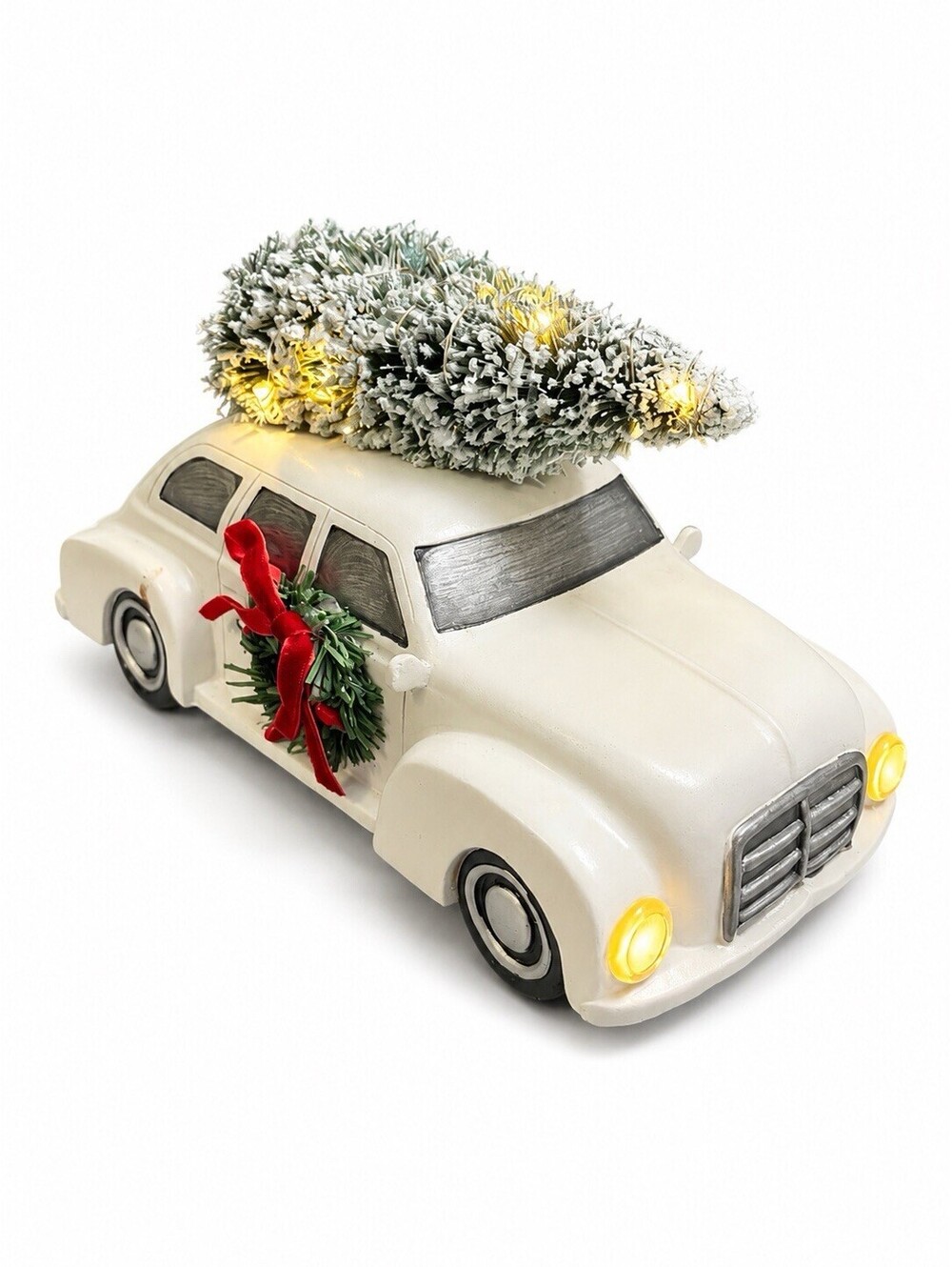 Christmas Lighted Vintage Car Table Decor w Tree Wreath LED Holiday Decoration